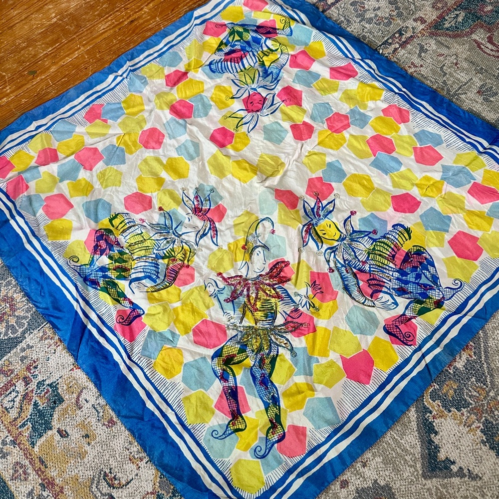 Colorful Jester/Harlequin Patterned Silk Scarf - image 3